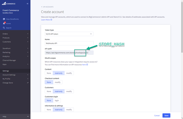 Store Hash in BigCommerce API path