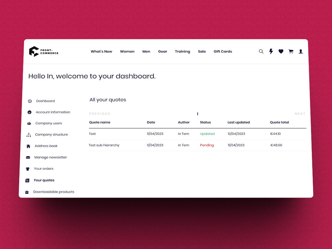 Screenshot of a company customer with a list of quotes