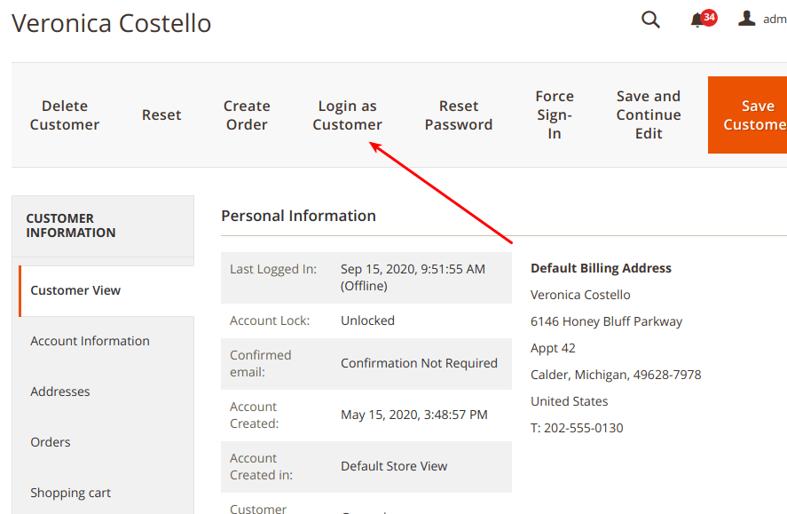 Log as customer button