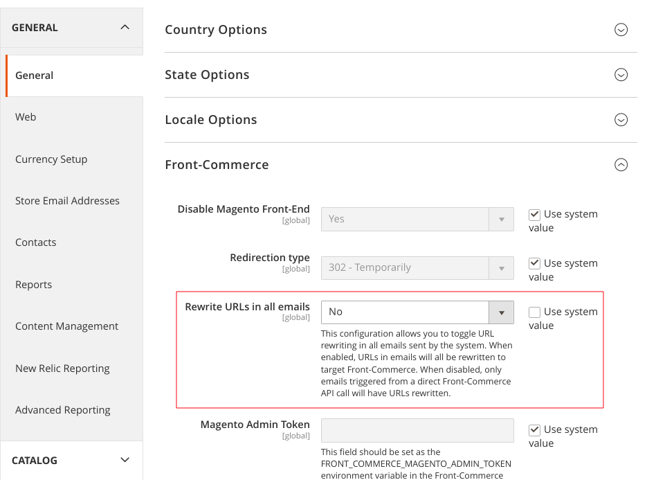Rewrite URLs in all emails configuration field