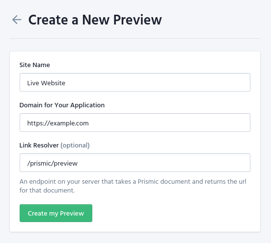 Screenshot of a repository's preview configuration