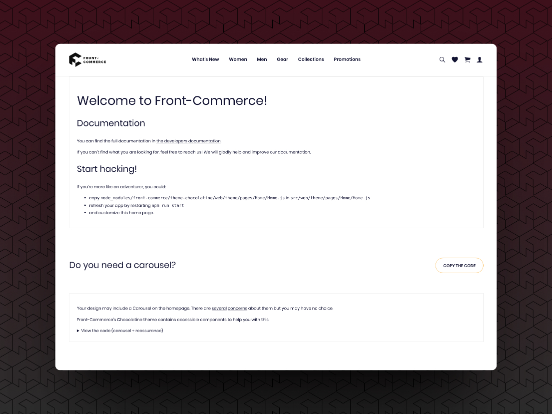 Front-Commerce&#39;s default home page screen