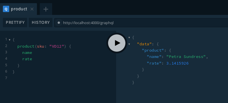 GraphQL query screenshot to show how to request the rate of a product