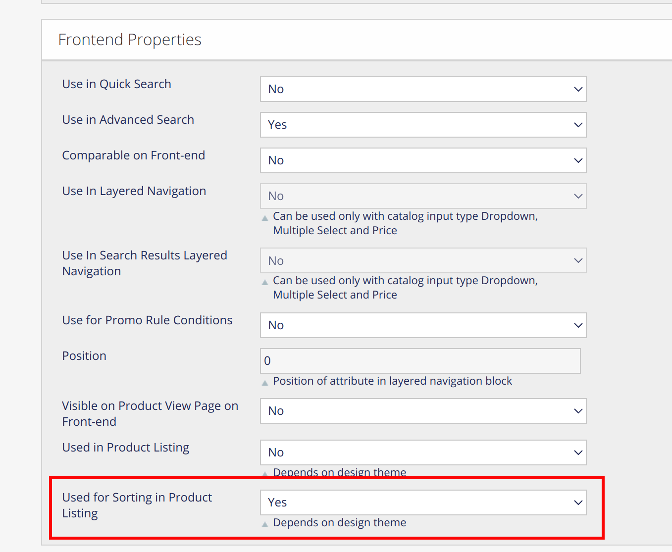 Screenshot of Magento1 attribute set as sortable