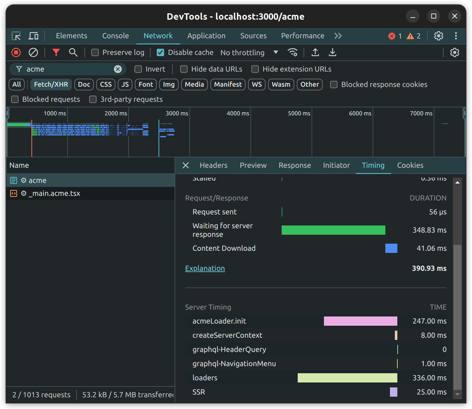 Server timing as seen in developer console