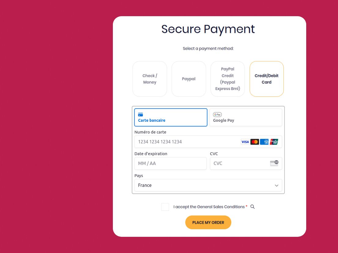 Checkout payment step with Stripe card payment selected