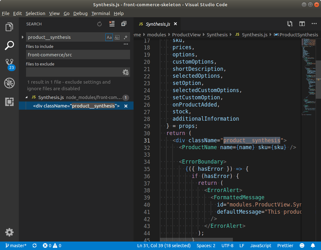 Synthesis screenshot that shows where to find the files given a class value