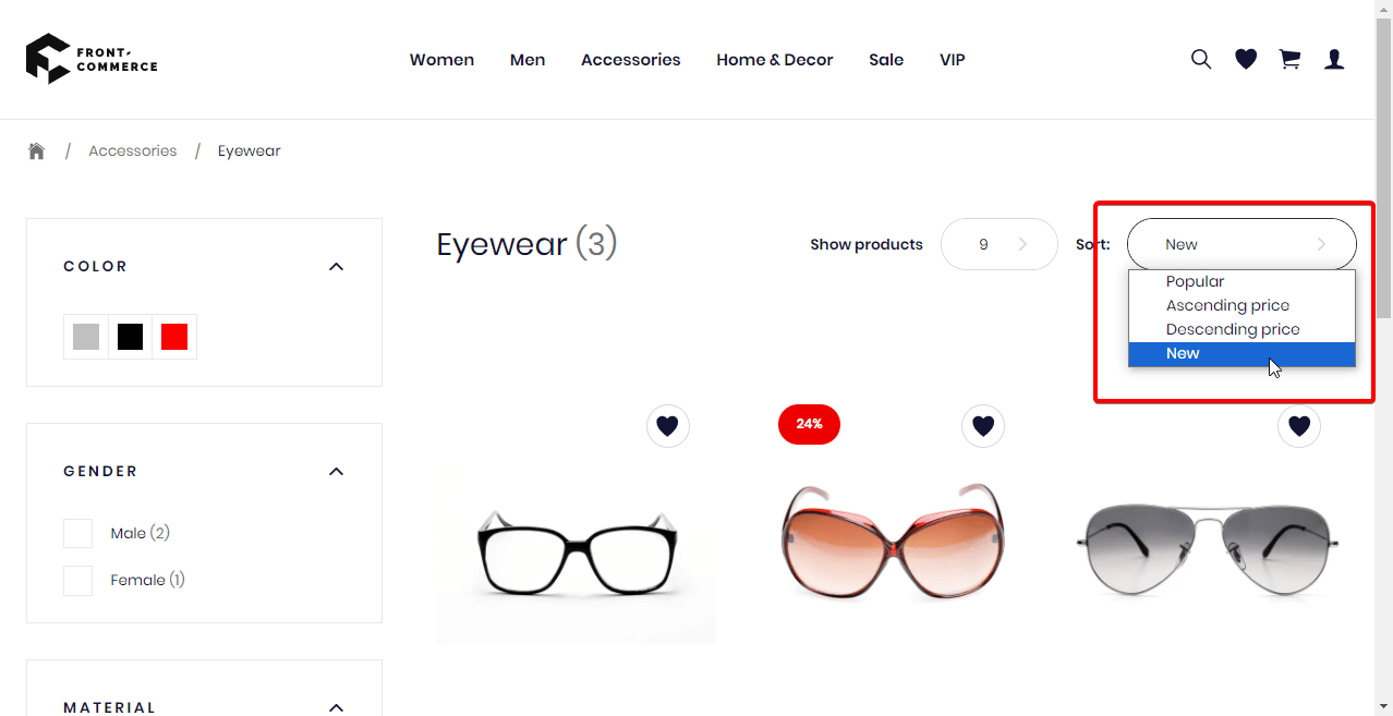 Screenshot of the theme featuring a new sorting attribute